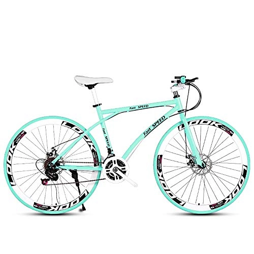 Road Bike : LRHD Men's And Women's Road Bicycles, 24-speed 26-inch Bicycles, Adult-only, High Carbon Steel Frame, Road Bicycle Racing, Wheeled Road Bicycle Dual-disc Brake Bicycles (green) (Size : L)