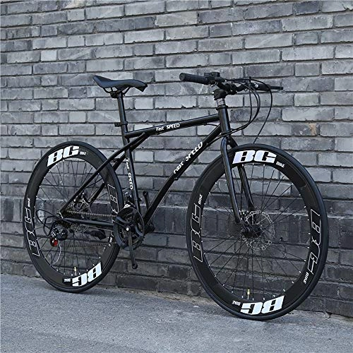 Road Bike : LRHD Road Bicycles, 24-Speed 26 Inch Bikes, Double Disc Brake, High Carbon Steel Frame, Road Bicycle Racing, Men's And Women Adult-Only Dual-disc Brake Bicycles (black)
