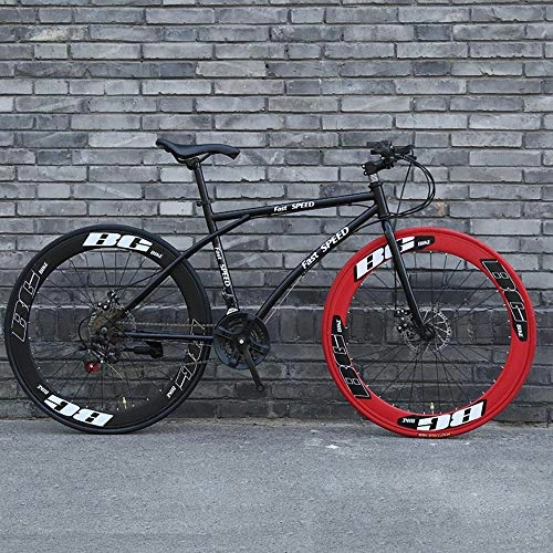 Road Bike : LRHD Road Bicycles, 24-Speed 26 Inch Bikes, Double Disc Brake, High Carbon Steel Frame, Road Bicycle Racing, Men's And Women Adult-Only Dual-disc Brake Bicycles (black And Red)