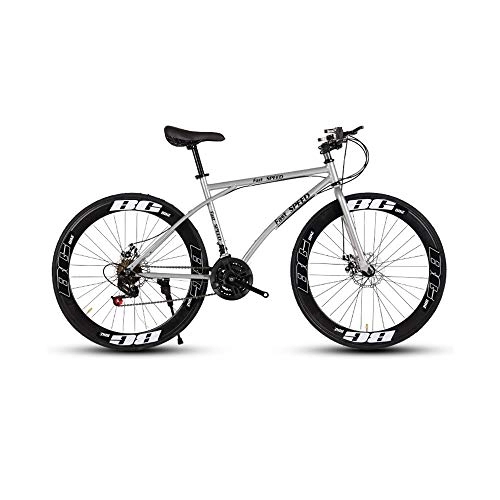 Road Bike : LRHD Road Bicycles, 24-Speed 26 Inch Bikes, Double Disc Brake, High Carbon Steel Frame, Road Bicycle Racing, Men's and Women Adult-Only Dual-disc Brake Bicycles (Silver Black)