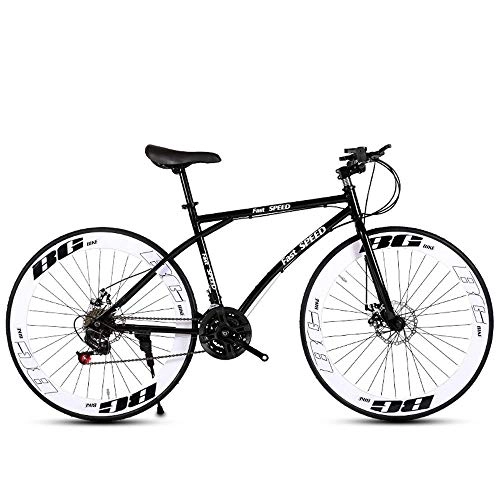 Road Bike : LRHD Road Bicycles, 24-Speed 26 Inch Bikes, Double Disc Brake, High Carbon Steel Frame, Road Bicycle Racing, Men's and Women Adult-Only Dual-disc Brake Bicycles (White and Black)
