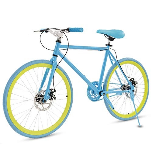 Road Bike : LRHD Road Bike For Men And Women, Simple Bicycle, Adult Women's Bicycle, Student Men's Double Disc Brake Sports Car, 26 / 24 Inch Two, Pneumatic Racing(Blue And Green) (Size : XL)