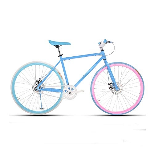 Road Bike : LRHD Road Bike For Men And Women, Simple Bicycle, Adult Women's Bicycle, Student Men's Double Disc Brake Sports Car, 26 / 24 Inch Two, Pneumatic Racing(Blue Pink) (Size : XL)