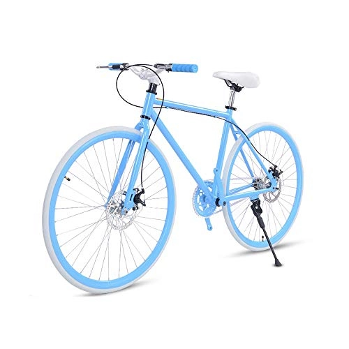 Road Bike : LRHD Road Bike For Men And Women, Simple Bicycle, Adult Women's Bicycle, Student Men's Double Disc Brake Sports Car, 26 / 24 Inch Two, Pneumatic Racing(Blue) (Size : L)