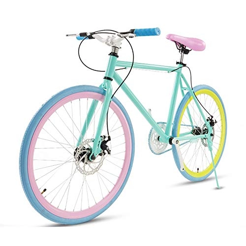 Road Bike : LRHD Road Bike For Men And Women, Simple Bicycle, Adult Women's Bicycle, Student Men's Double Disc Brake Sports Car, 26 / 24 Inch Two, Pneumatic Racing(Green, Blue And Pink) (Size : XL)