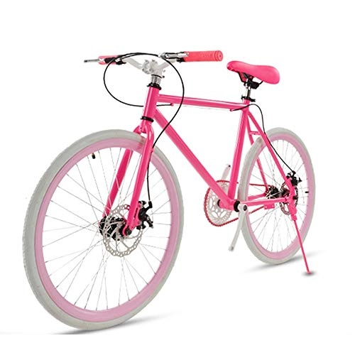Road Bike : LRHD Road Bike For Men And Women, Simple Bicycle, Adult Women's Bicycle, Student Men's Double Disc Brake Sports Car, 26 / 24 Inch Two, Pneumatic Racing(pink) (Size : L)