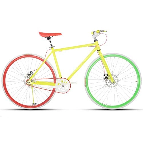 Road Bike : LRHD Road Bike For Men And Women, Simple Bicycle, Adult Women's Bicycle, Student Men's Double Disc Brake Sports Car, 26 / 24 Inch Two, Pneumatic Racing(Red, Green And Yellow) (Size : L)