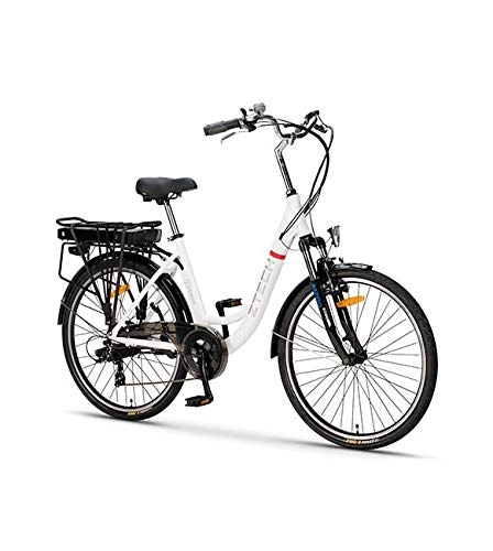 Road Bike : Lunex Electric Bike ZT-34 VERONA 25km / h 16mph City Bike Pedal Assist (White)