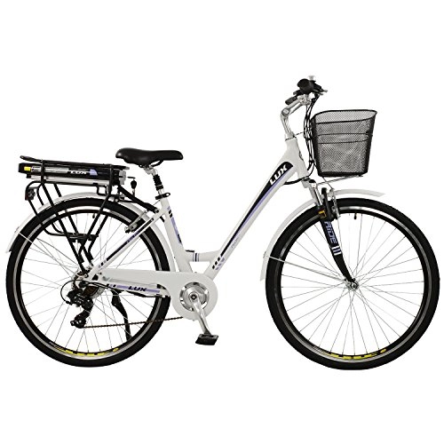 Road Bike : Lux Womens Low Step Electric Hybrid City Bike, White