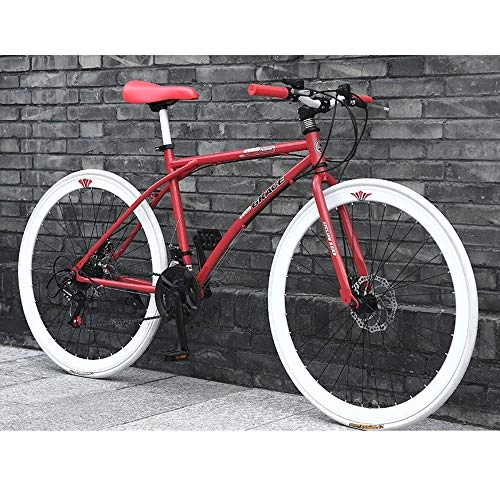 Road Bike : LWJPP 26 Inch Mountain Bike Variable Speed Dual Disc Brakes Bike Bike High Carbon Steel Full Suspension Road Bikes For Teenager, Office Worker, Students Unisex (Color : White)