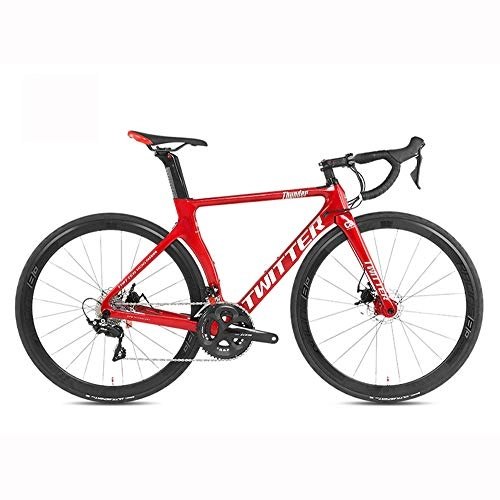 Road Bike : LXYDD Carbon Fiber Road Bike Disc Brake Bike R7000-22 Speed Bend Handle Road Bike, Red, 52cm