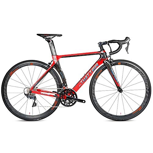 Road Bike : LXZH Carbon Road Bike 22 Speed Shimano, Bicycle Racing Bike, City Bikes for Work, School and Entertainment Uses, Red, 46CM