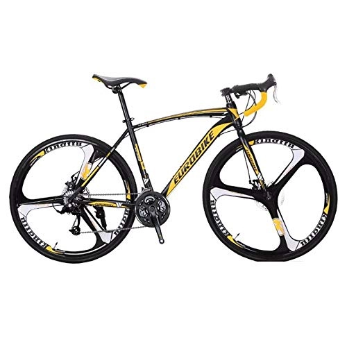 Road Bike : Male and female full suspension mountain bike front and rear disc brake light carbon steel speed changer 27 speed three knife one wheel urban leisure bicycle-27 speed + black and yellow three knife
