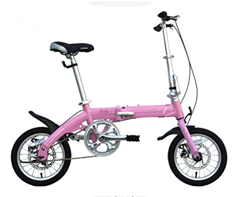 Road Bike : MASLEID 14 inch Aluminum Alloy double disc brake Folding Bike Adult Bicycle Mini Child Bike , pink