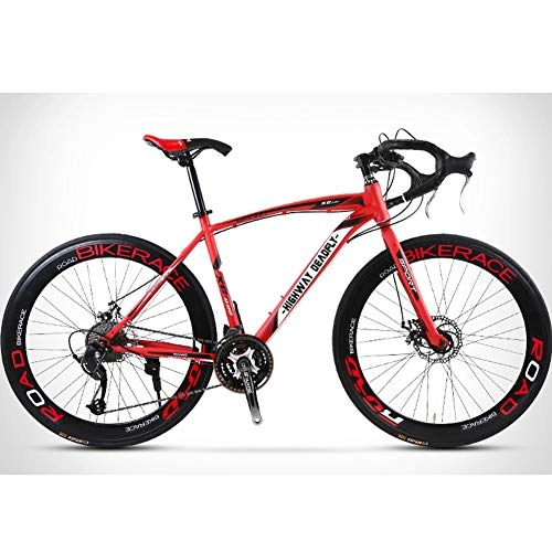 Road Bike : Men And Women Road Bicycles, 27-Speed 26-Inch 60 Knives Bicycles, High Carbon Steel Frame, Double Disc Brake Road Bicycle Racing, Rider Height 165-185 Cm (5.4-6 Feet), Red