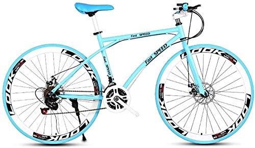 Road Bike : Men s And Women s Road Bicycles 24-speed 26-inch Bicycles Adult-only High Carbon Steel Frame Road Bicycle Racing Wheeled Road Bicycle Dual-disc Brake Bicycles (blue)-L