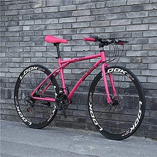 Road Bike : Men's And Women's Road Bike, 24-Speed 26-inch High Carbon Steel Frame Adult Road Bicycles, Double Disc Brake Cycling Racing, Outdoors Wheeled Road Mountain Bike Bicycle 168x95cm, Pink, Constructive2