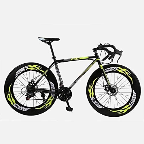 Road Bike : MG Road Bicycle, 26 Inches 27-Speed Bikes, Double Disc Brake, High Carbon Steel Frame, Road Bicycle Racing, Men's and Women Adult 6-6, Yellow