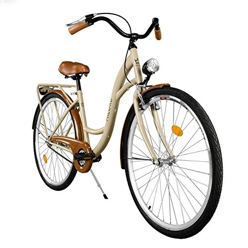 Road Bike : Milord. 2018 City Comfort Bike, Ladies Dutch Style with Rear Carrier, 1 Speed, Brown, 26 inch