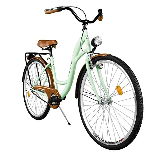 Road Bike : Milord. 2018 City Comfort Bike, Ladies Dutch Style with Rear Carrier, 1 Speed, Mint, 28 inch
