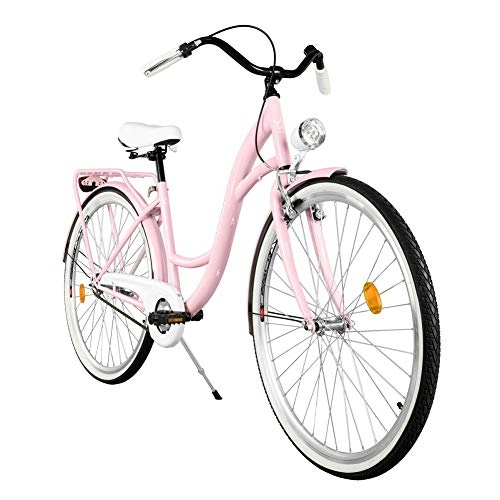 Road Bike : Milord. 2018 City Comfort Bike, Ladies Dutch Style with Rear Carrier, 1 Speed, Pink, 28 inch