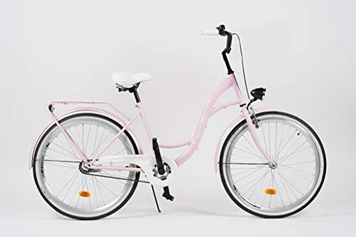 Road Bike : Milord. 2018 City Comfort Bike, Ladies Dutch Style with Rear Carrier, 3 Speed, Pink, 26 inch