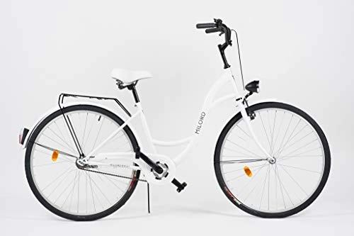 Road Bike : Milord. 2018 City Comfort Bike, Ladies Dutch Style with Rear Carrier, 3 Speed, White, 28 inch