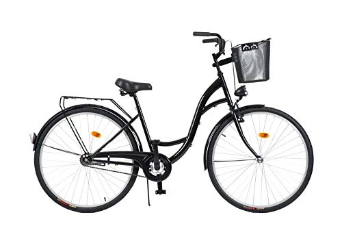 Road Bike : Milord. 2018 City Comfort Bike with Basket, Ladies Dutch Style, 1 Speed, Black, 28 inch