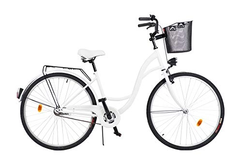 Road Bike : Milord. 2018 City Comfort Bike with Basket, Ladies Dutch Style, 1 Speed, White, 28 inch