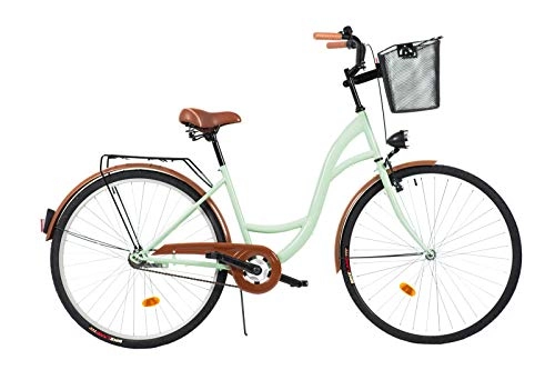 Road Bike : Milord. 2018 City Comfort Bike with Basket, Ladies Dutch Style, 3 Speed, Mint, 28 inch