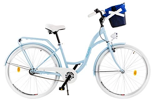 Road Bike : Milord. 2019 City Comfort Bike with Basket - Ladies Dutch Style - 1 Speed - Baby Blue - 28 inch