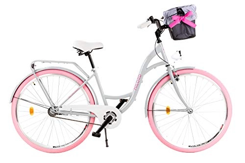 Road Bike : Milord. 2019 City Comfort Bike with Basket - Ladies Dutch Style - 1 Speed - Grey - 28 inch