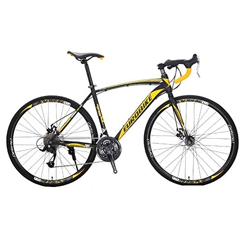 Road Bike : Minkui Male and female full suspension mountain bike front and rear disc brake light carbon steel speed changer 27 speed three knife one wheel urban leisure bicycle-27 speed + black and yellow frame
