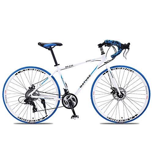 Road Bike : MoMi Aluminum Alloy 33 Speed Road Racing Bike Adult Variable Speed Dual Disc Brake 33 Speed Bicycle Road Bike, Blue