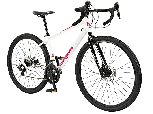 Road Bike : Mongoose Define Adult Gravel Bike, 700c Tyres, 14 Speeds, Disc Brakes, 43 Centimeter Lightweight Alloy Frame, White