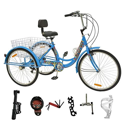Road Bike : MOPHOTO Adult Tricycle Trike Cruiser Bike Three-Wheeled Bicycle w / Large Basket and Maintenance Tools, Men's Women's Cruiser Bicycles, 24 Inch Wheel Size Bike Trike, UK Warehouse Shipment