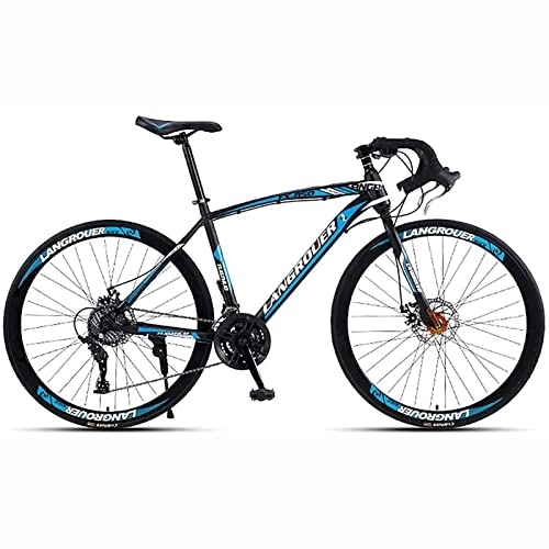 Road Bike : Mountain Bike Adult, 26 Inch Wheels, Carbon Steel Mountain Bike 21 / 24 / 27 / 30 Speed Bicycle Full Suspension MTB Gears Dual Disc Brakes, Blue, 24 Speed