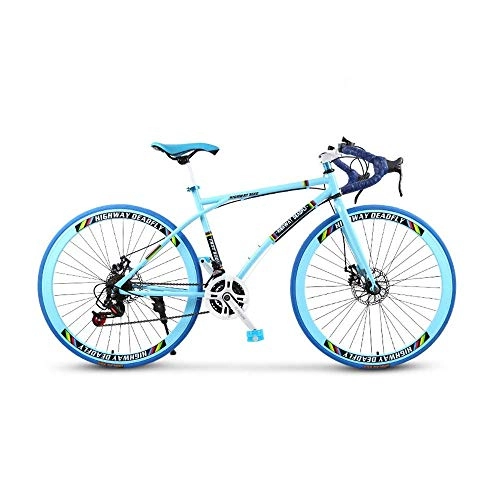 Road Bike : Mountain bike Curved-Handle Variable Speed Road Racing Car Road Bicycle, 21-Speed 26 Inch Bikes, Double Disc Brake, High Carbon Steel Frame, Men's and Women Adult-Only