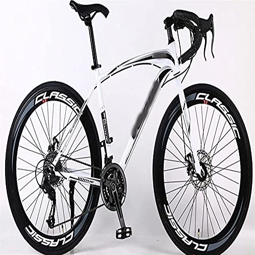 Road Bike : Mountain Bikes, 27-speed Variable-speed Bikes, Curved Handlebar Urban Road Racing, Suitable For Rural, Urban, Students, Commuters (Color : White)
