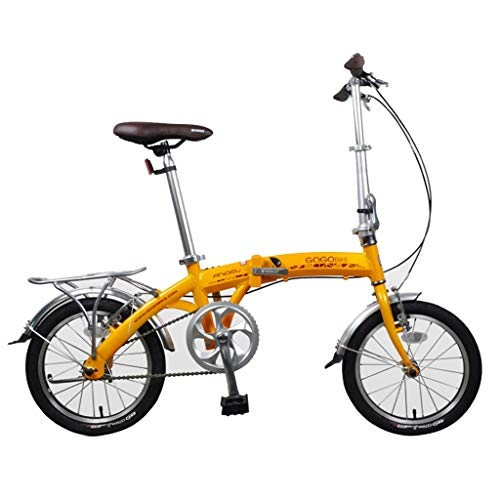 Road Bike : Mountain Bikes Bicycle folding bike portable shock absorber recreational vehicle boys and girls bicycle ultra light mini BMX 16 inches (Color : Yellow, Size : 130 * 60 * 90cm)