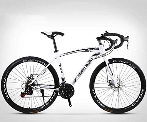 Road Bike : MU 26-Inch Road Bicycle, 24-Speed Bikes, Double Disc Brake, High Carbon Steel Frame, Road Bicycle Racing, Men's and Women Adult-Only, White