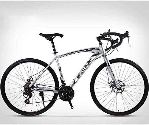 Road Bike : MU 26-Inch Road Bicycle, 24-Speed Bikes, Double Disc Brake, High Carbon Steel Frame, Road Bicycle Racing, Silver