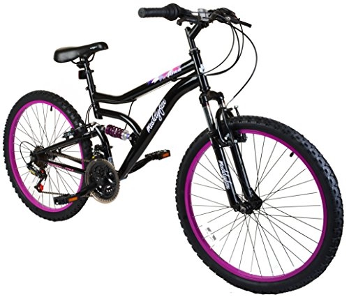Road Bike : Muddyfox Inca 24" Girls Dual Suspension Mountain Bike in Black and Pink - 18 Speed