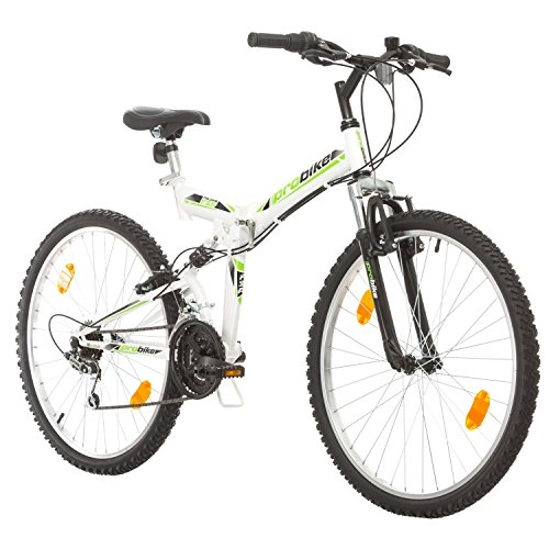 Road Bike : Multibrand, FOLDING FSP 26, 26 inch, 457mm, Folding Mountain Bike, 18 speed, Fully Suspention, Unisex, Front+Rear Mudgard, White Gloss Black Blue Green Red (Black-Red, 18 inch) (White-Black-Green)
