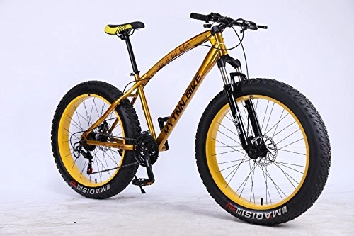 Road Bike : Mytnn Fatbike mountain bike, 26 inch, 21 speed Shimano gears, fat tyres, gold, 47 cm height, RH snow bike