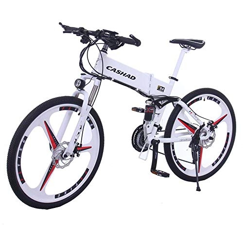 Road Bike : MYYDD Electric Mountain Bike, 26 Inch Folding E-bike 350W 24 Speeds Citybike Commuter Bike with 36V 10Ah Removable Lithium Battery, White