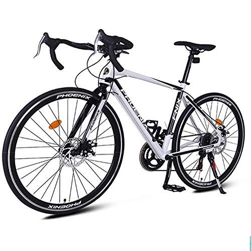 Road Bike : NENGGE Adult Road Bike, Lightweight Aluminium Bicycle, City Commuter Bicycle with Dual Disc Brake, 700 * 23C Wheels, One Size, White