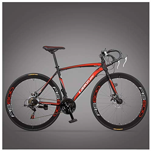 Road Bike : NENGGE Road Bike, Adult High-carbon Steel Frame Ultra-Light Bicycle, Carbon Fiber Fork Endurance Road Bicycle, City Utility Bike, Red, 21 Speed