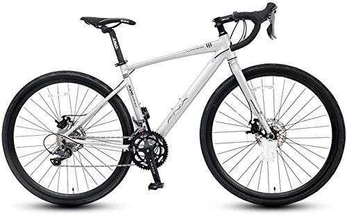 Road Bike : Nologo Bicycle Adult Road Bike, 16 Speed Student Racing Bicycle, Lightweight Aluminium Road Bike With Hydraulic Disc Brake, 700 * 32C Tires, Silver, Straight Handle, Size:Straight Handle