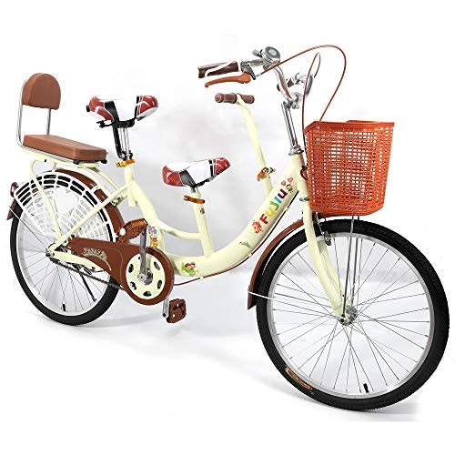 Road Bike : OUKANING Tandem Bike 22" Family Bicycle Double Seater Kid Baby Parents Bike Tandem